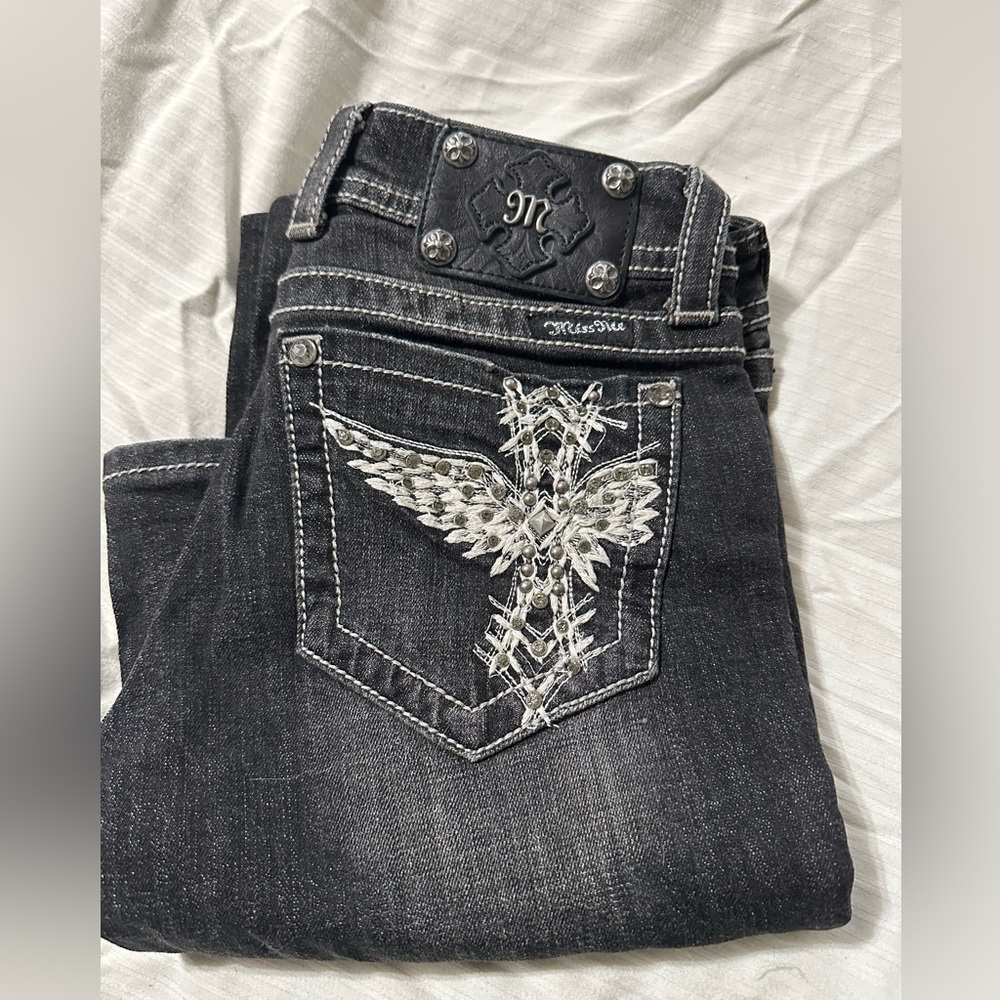 Miss Me Black Jeans with Silver Embroidery